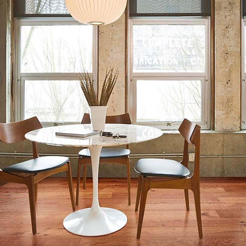 A dining room table and chairs